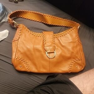 Caramel Tan Leather Whipstitch Crossbody Bag